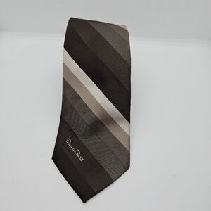 Oscar de la Renta striped tie neutral brown tan 56 in long 3.25 in wide